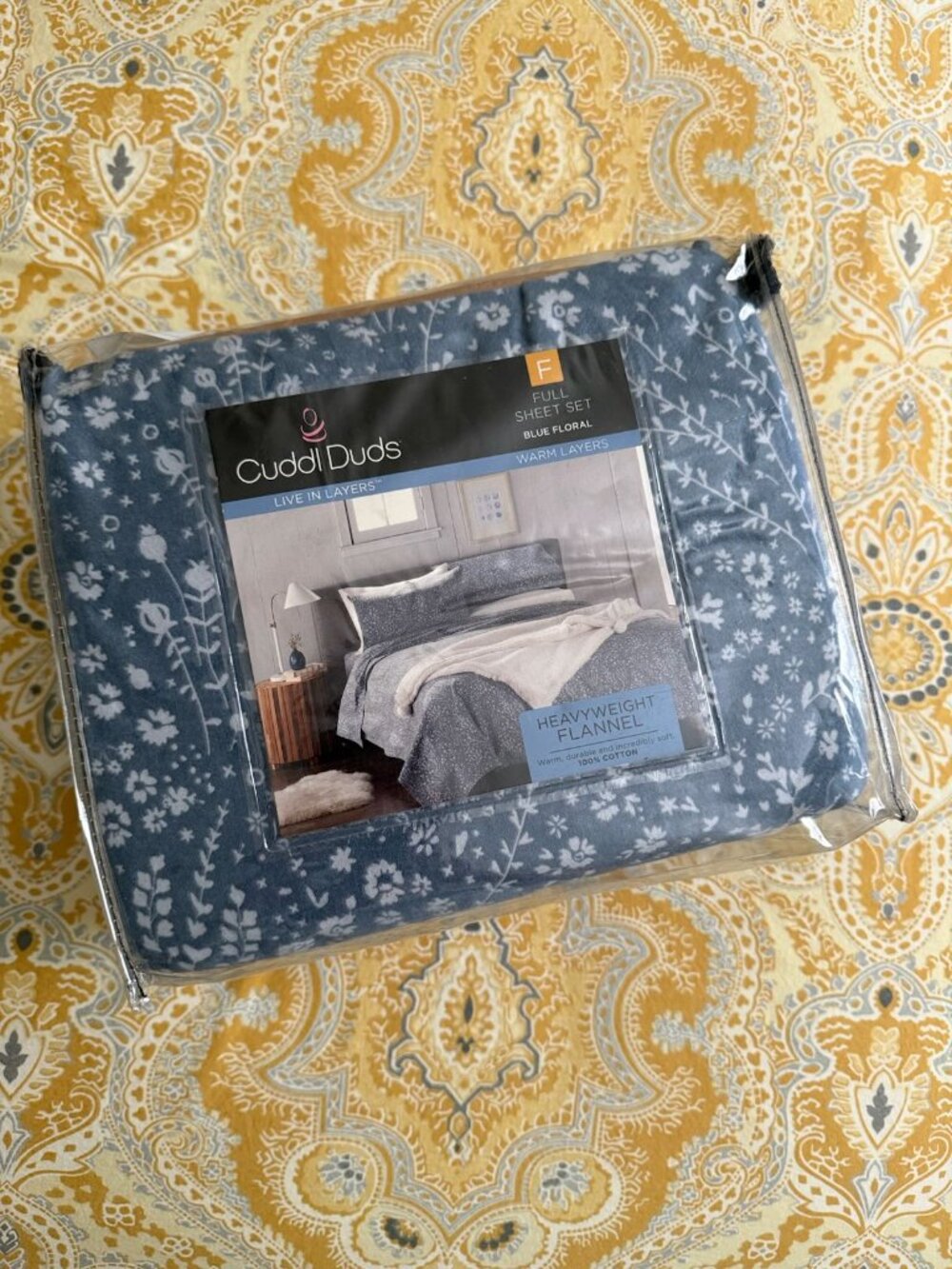 Cuddl Duds Heavyweight Flannel Blue Floral Full Size Sheet Set - NIP
